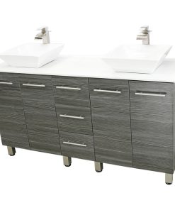 Windbay 60" Free Standing Double Vanity, Dark Grey, White Stone Flat Countertop
