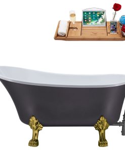 63" Streamline N351BGL-BGM Soaking Clawfoot Tub and Tray With External Drain
