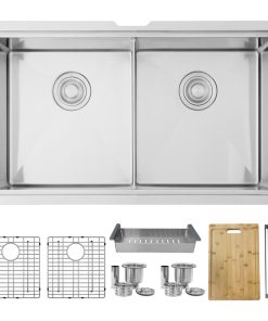 32 in Workstation Double Bowl Undermount Kitchen Sink with Built in Accessories