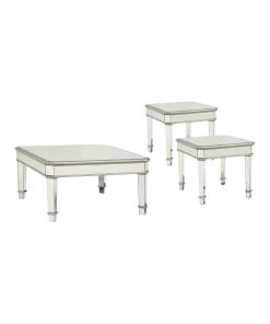 3 Piece Glam Coffee Table Set with Square Coffee Table and End Table in Silver