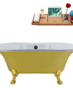 60" Streamline N104GLD-BGM Soaking Clawfoot Tub and Tray With External Drain