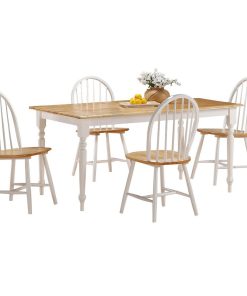 5Pc Farmhouse Dining Set, White/Natural