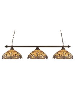 Toltec Lighting Square 3-Light Billiard Light, 16" Amber Dragonfly, Black Copper