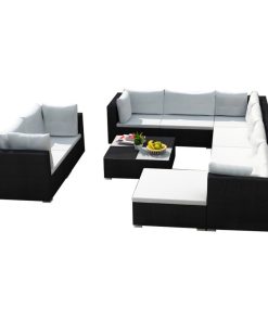 vidaXL Patio Sofa Set 32 Pieces Wicker Poly Rattan Black Seat Lounge Seat