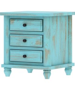 Victorian Mango Wood Vintage Turquoise Nightstand With 3 Drawers