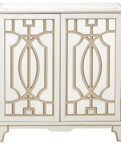 Traditional Mirrored Door Chest With Champagne Gold Overlays