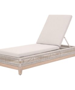 Tapestry Outdoor Chaise, Taupe/White Flat Rope, Gray Teak