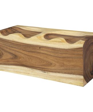 38" W Wooden Double Bench Solid Natural Suar Wood Contoured Seat Modern