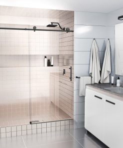 64-68"x78" Frameless Sliding Shower Door, Matte Black