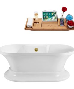 60" Streamline N180BGL Soaking Freestanding Tub and Tray With External Drain
