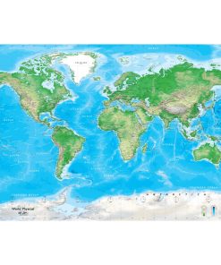 World Physical Map Mural, Peel and Stick, 8-Panel, 166"x112"