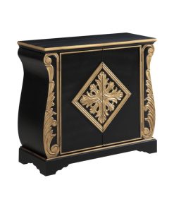 Two Door Accent Cabinet, Black And Gold, 40"