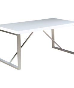 63" Modern Dining Table Chrome Finish Wood Tabletop 4 Four Six 6 Seating, White