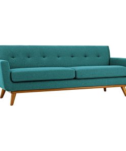 Unique 3 Seater Sofa, Teal Polyester Cushioned Seat With Deep Tufted Backrest