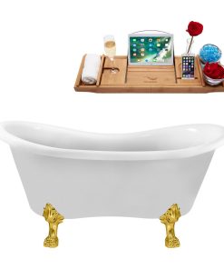 62" Streamline N1020GLD-IN-BGM Clawfoot Tub and Tray With Internal Drain
