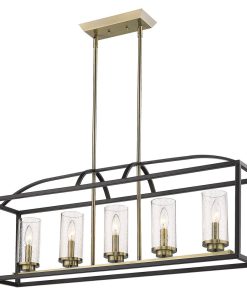 5 Light Kitchen Island-14.5 Inches Tall and 38.25 Inches Wide Matte Black Aged