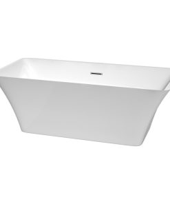 67" Freestanding Bathtub in White with Polished Chrome Drain and Overflow Trim