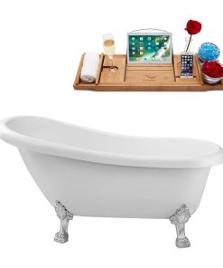61" Streamline N480CH-IN-GLD Soaking Clawfoot Tub and Tray With Internal Drain