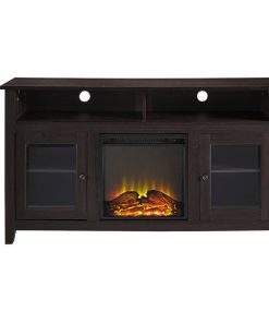 Wasatch 58" MDF Transitional Fireplace Glass Wood TV Stand - Espresso