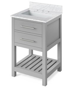 24" Wavecrest Vanity With White Carrara Marble Top Gray