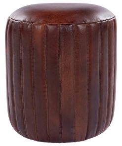 Traditional LGP Dark Brown Leather Cylinder Ottoman