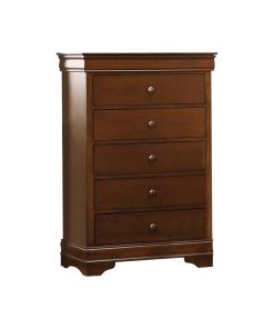Transitional Style Wooden Chest With 5 Drawers, Cherry Brown