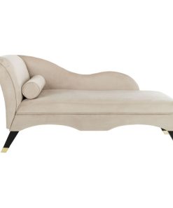 Tanner Velvet Chaise W/ Pillow Tan/ Espresso