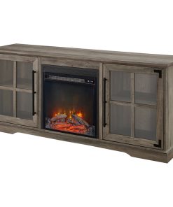60" 2 Door Fireplace Console, Gray Wash
