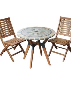 3-Piece Sandstone and Eucalyptus Bistro Set With Folding Chairs
