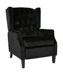 Traditional Recliner, Velvet Cushioned Seat With Wingback, Black/Dark Brown