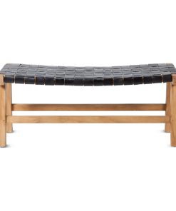 Teak and Black Woven Leather Bench | Dareels Belt