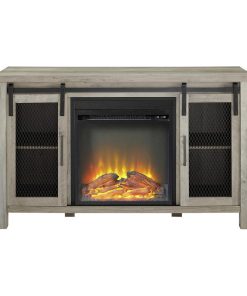 48" Sliding Mesh Door Fireplace Console - Grey Wash