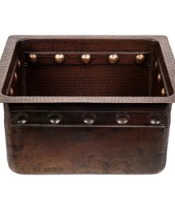 16" Gourmet Rectangular Hammered Copper Bar/Prep Sink With Barrel Strap Design