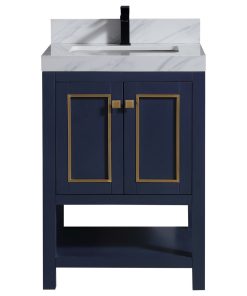 1918-24-04Qz 24" Marine Blue Bathroom Vanity Cabinet Set Quartz Top and Sink
