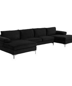 U-Shaped Sectional Sofa, Double Wide Chaise & Velvet Upholstery, Carbon Black