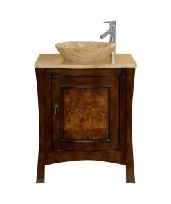 26 Inch Small Brown Burl Vessel Sink Bathroom Vanity, Travertine, Transitional