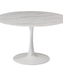 Tulip Faux Marble Top Dining Table, White Base, 48" Round Top, Dining Table