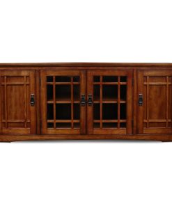 Traditional TV Stand, 2 Tempered Glass Doors & 2 Wooden Doors, Oak