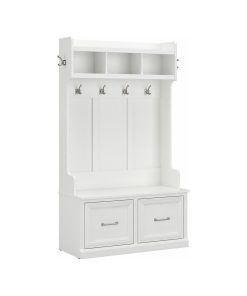 Woodland 40W Hall Tree and Shoe Bench with Doors in White Ash - Engineered Wood