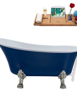 55" Streamline N369BNK-WH Clawfoot Tub and Tray With External Drain