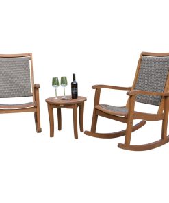 3-Piece Eucalyptus/Driftwood Gray Wicker Rocking Chair Set, Round Accent Table