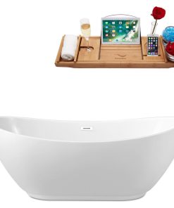 62" Streamline N580WH Soaking Freestanding Tub and Tray With Internal Drain