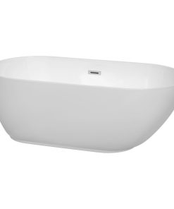 60" Freestanding Bathtub, White, Polished Chrome Drain and Overflow Trim