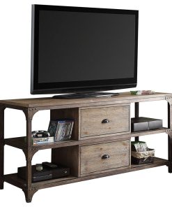60"x20"x30" Weathered Oak And Antique Silver Tv Stand