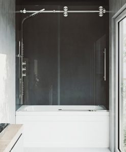 VIGO Elan Frameless Sliding Bathtub Door in Stainless Steel