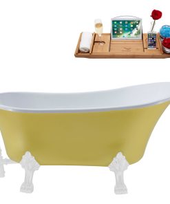 55" Streamline N354WH-WH Clawfoot Tub and Tray With External Drain
