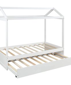 Unique Bed Frame, House Shaped Design With Trundle, Twin Size, White Finish