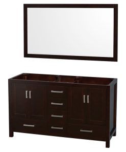60" Double Bathroom Vanity in Espresso, No Countertop, No Sinks, and 58" Mirror