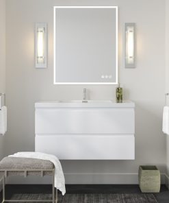 The Beacon Bathroom Vanity, Single Sink, 42", High Gloss White, Wall Mounted
