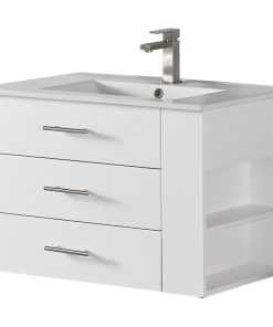 30" Right Side Shelf Vanity Wood Body With Premium White Ceramic, White